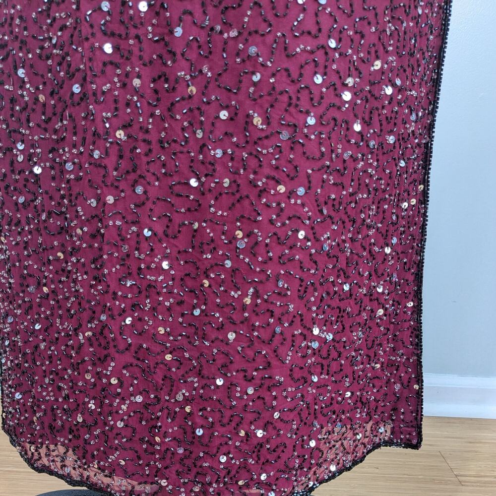 Scala Prom Dress Maxi Gown L Red Black Vintage Bead Silk Glam Holiday Y2K 90s - Picture 9 of 12